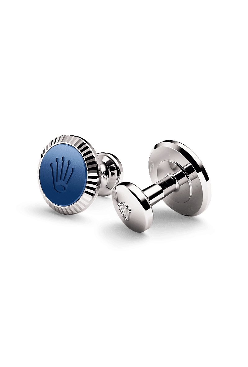 Rolex Manschettenknöpfe Riffeldesign in Weißgold und Keramik, A1039 bei Juwelier Weinmayr – Packshot