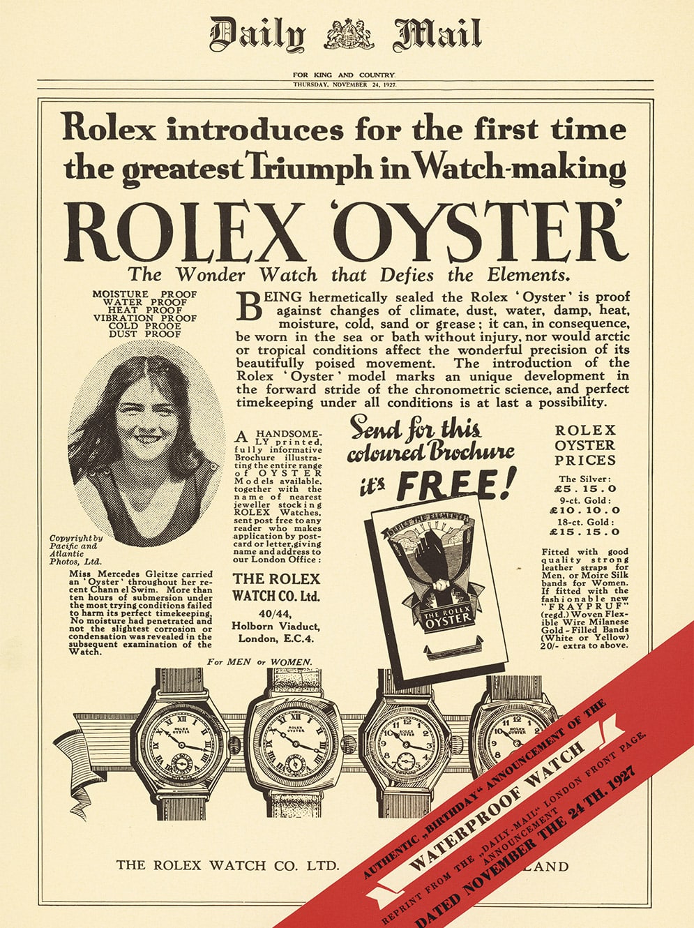Rolex Oyster Story – Juwelier Weinmayr – Mercedes Gleitze