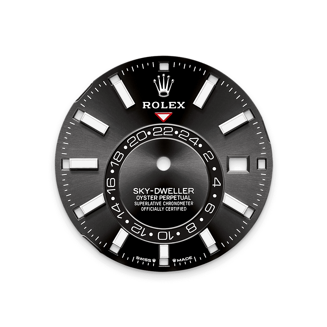 Rolex Sky-Dweller in 18 Karat Weißgold, M336239-0002 – Juwelier Weinmayr – Strahlend schwarzes Zifferblatt