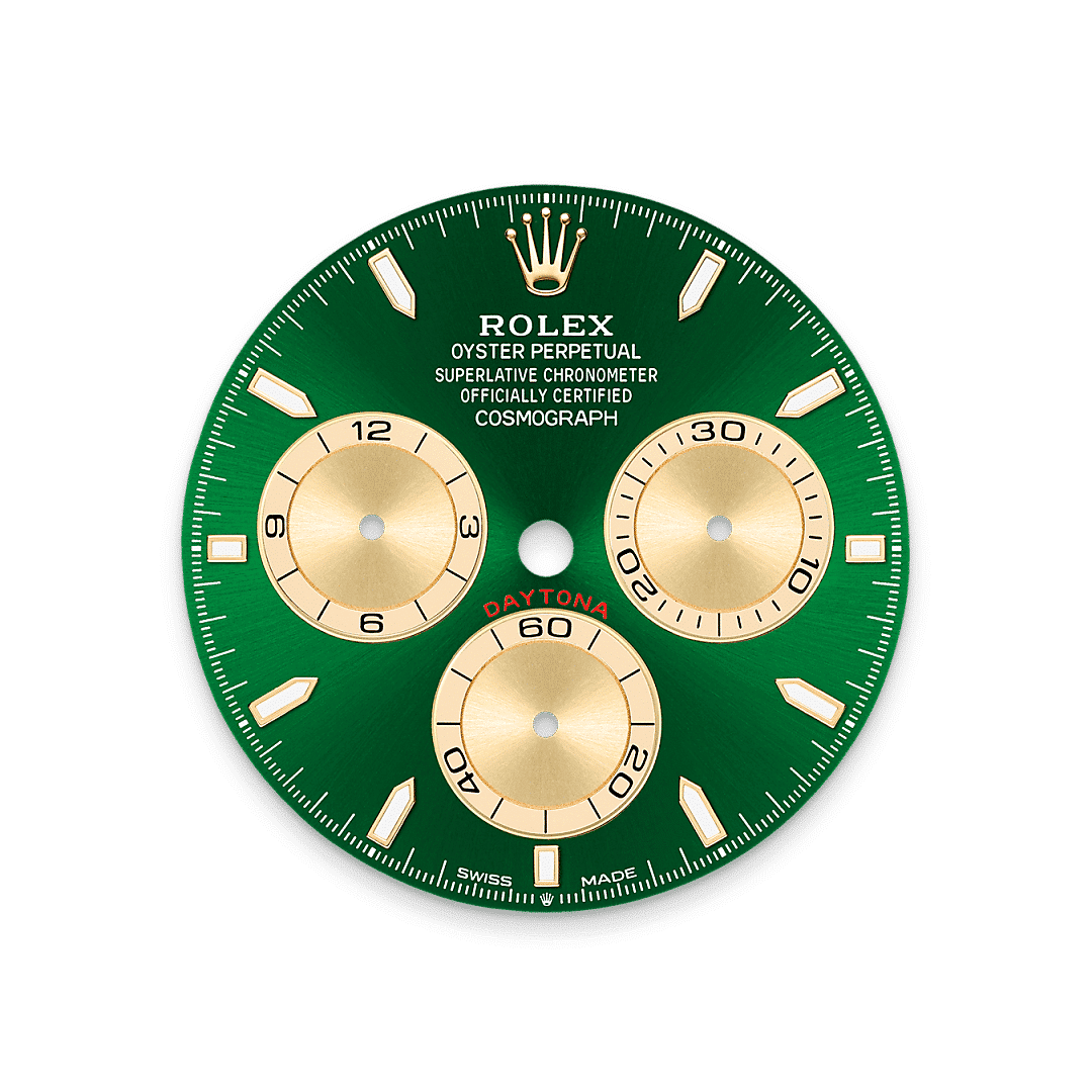 Rolex Cosmograph Daytona in 18 Karat Gelbgold, M126508-0008 – Juwelier Weinmayr – Zifferblatt in strahlend Grün