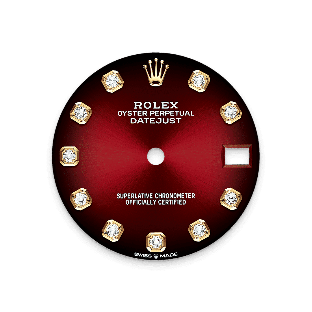 Rolex Datejust 31 in 18 Karat Gelbgold mit Diamanten, M278288RBR-0041 – Juwelier Weinmayr – Zifferblatt in Rot ombré