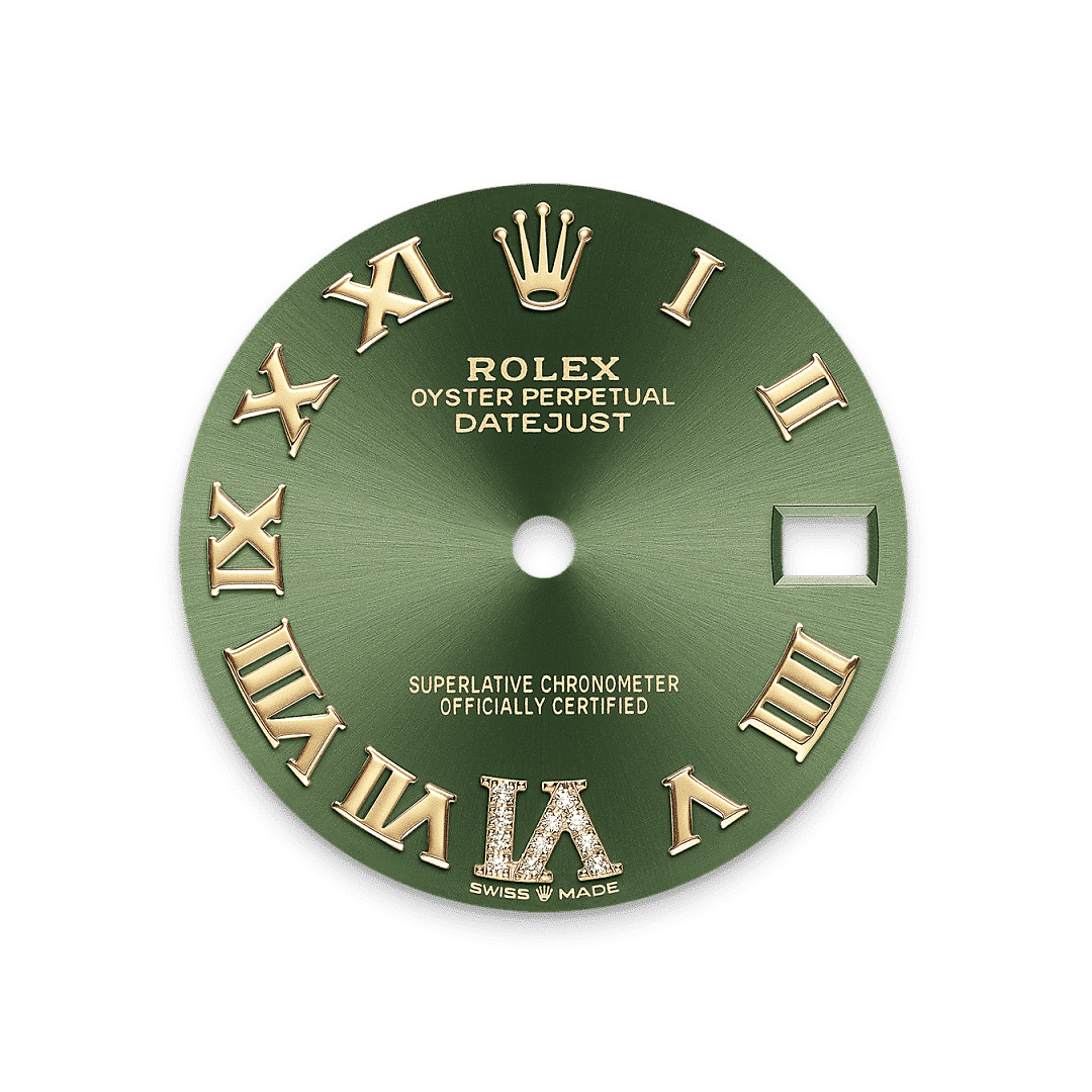 Rolex Datejust 31 in Edelstahl Oystersteel und Gelbgold mit Diamanten, M278343RBR-0015 – Juwelier Weinmayr – Olivgrünes Zifferblatt