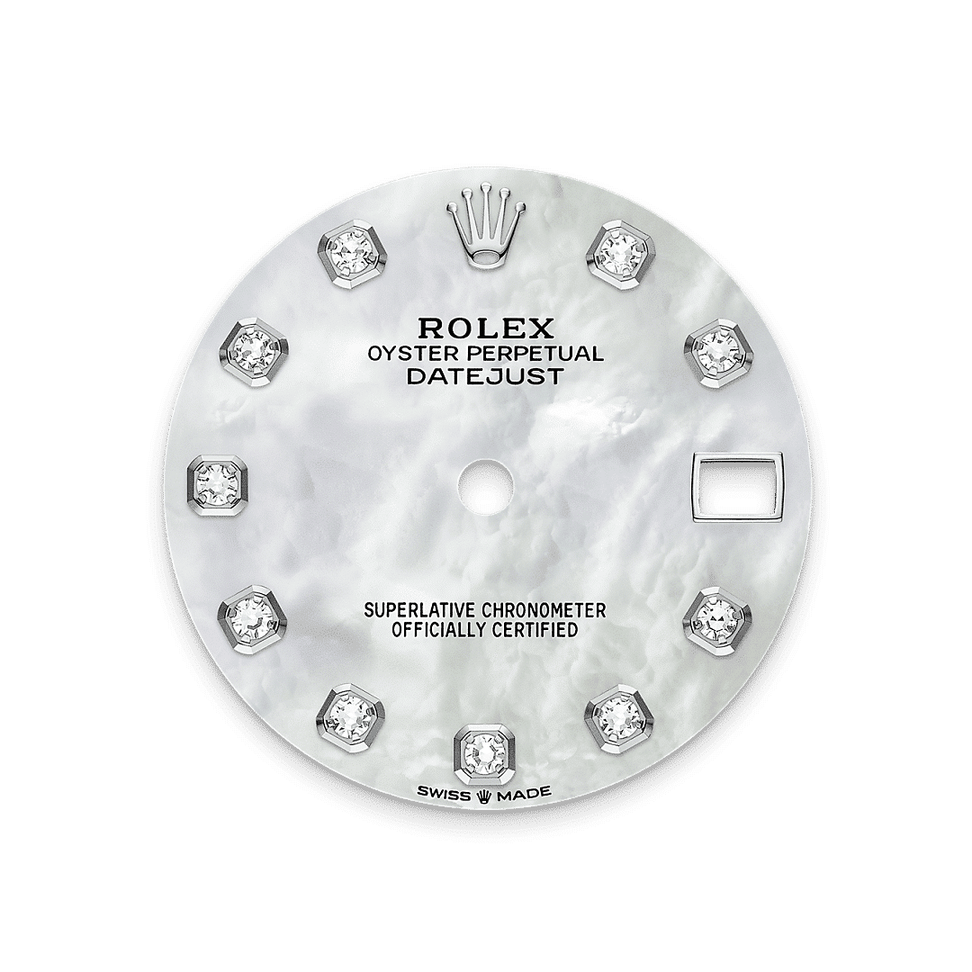 Rolex Datejust 31 in Edelstahl Oystersteel und Weißgold mit Diamanten, M278384RBR-0008 – Juwelier Weinmayr – Perlmutt-Zifferblatt