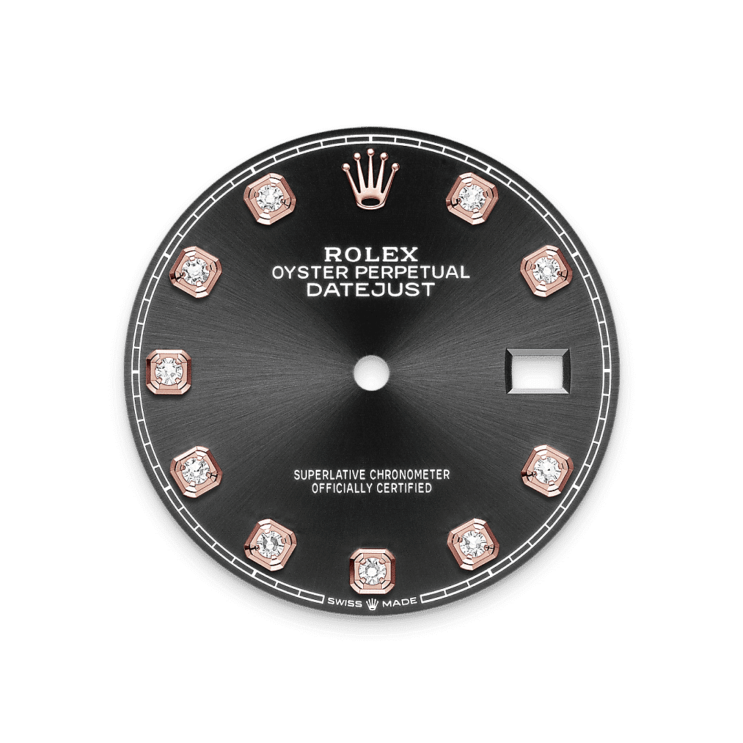 Rolex Datejust 36 in Edelstahl Oystersteel und Everose-Gold mit Diamanten, M126231-0020 – Juwelier Weinmayr – Strahlend schwarzes Zifferblatt