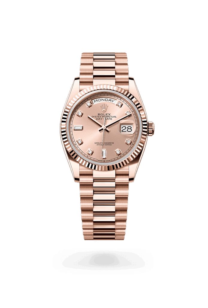 Rolex Day-Date 36 in 18 Karat Everose-Gold mit Diamanten, M128235-0009 – Juwelier Weinmayr