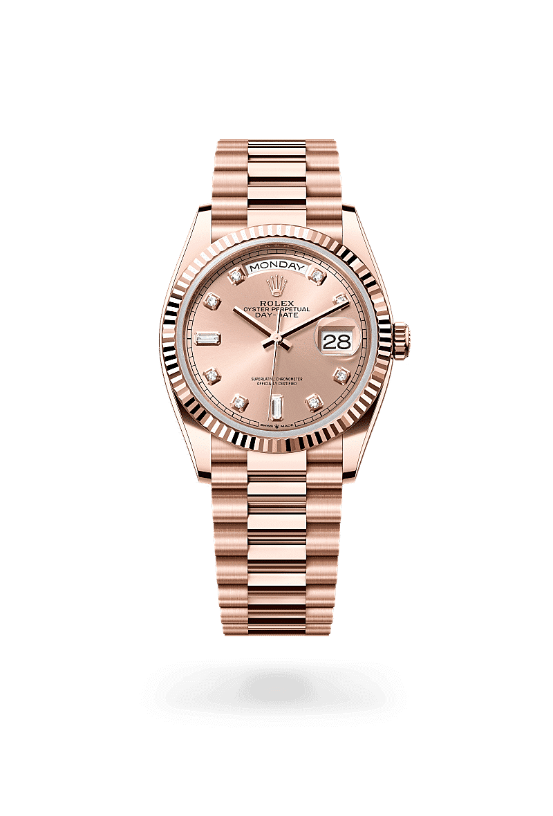 Rolex Day-Date 36 in 18 Karat Everose-Gold mit Diamanten, M128235-0009 – Juwelier Weinmayr