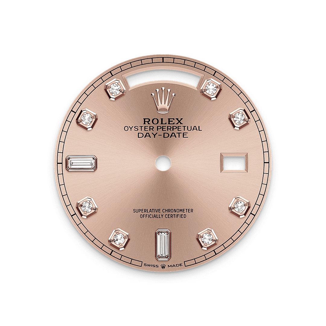 Rolex Day-Date 36 in 18 Karat Everose-Gold mit Diamanten, M128235-0009 – Juwelier Weinmayr – Zifferblatt Farbe Rosé