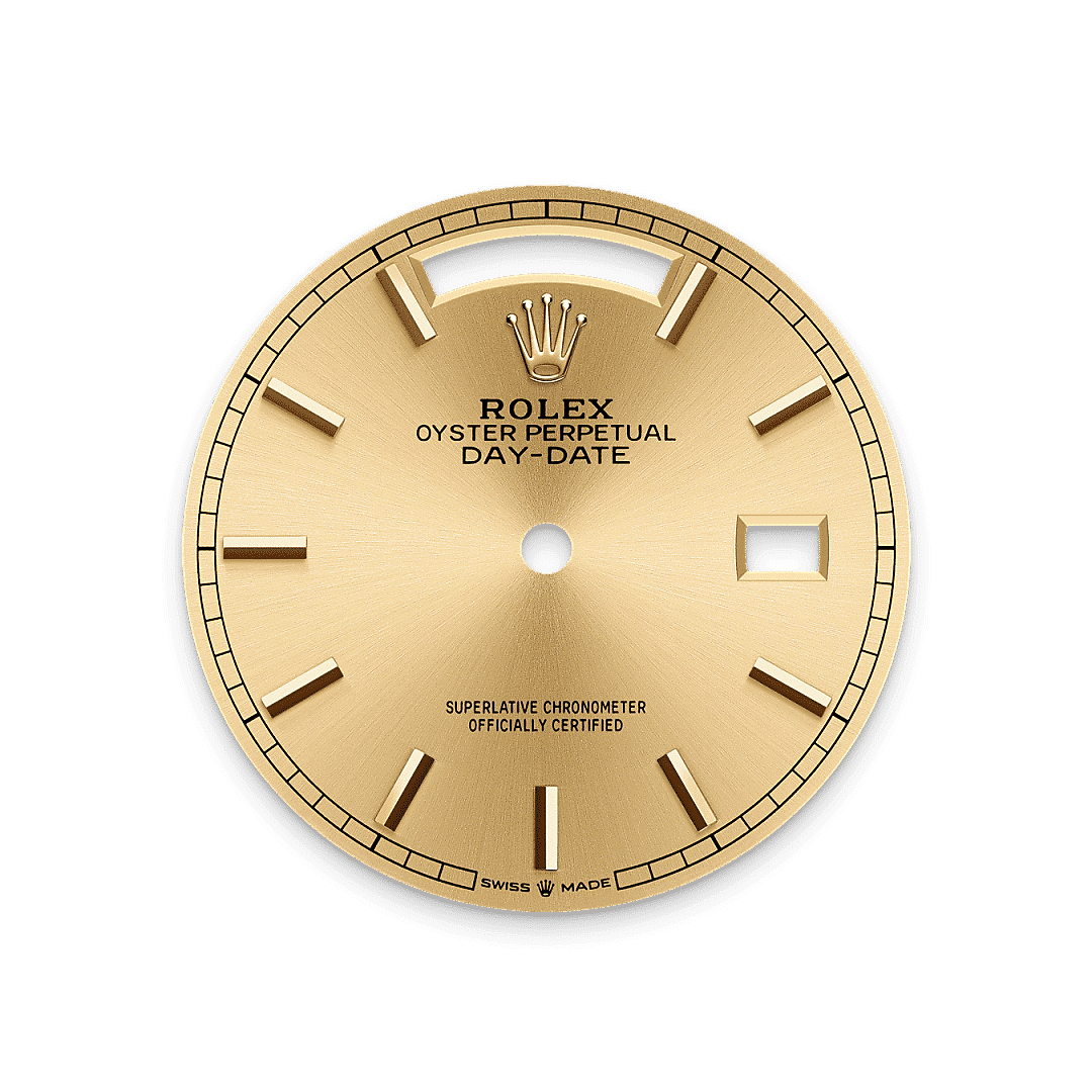 Rolex Day-Date 36 in 18 Karat Gelbgold, M128238-0045 – Juwelier Weinmayr – Champagner­farbenes Zifferblatt