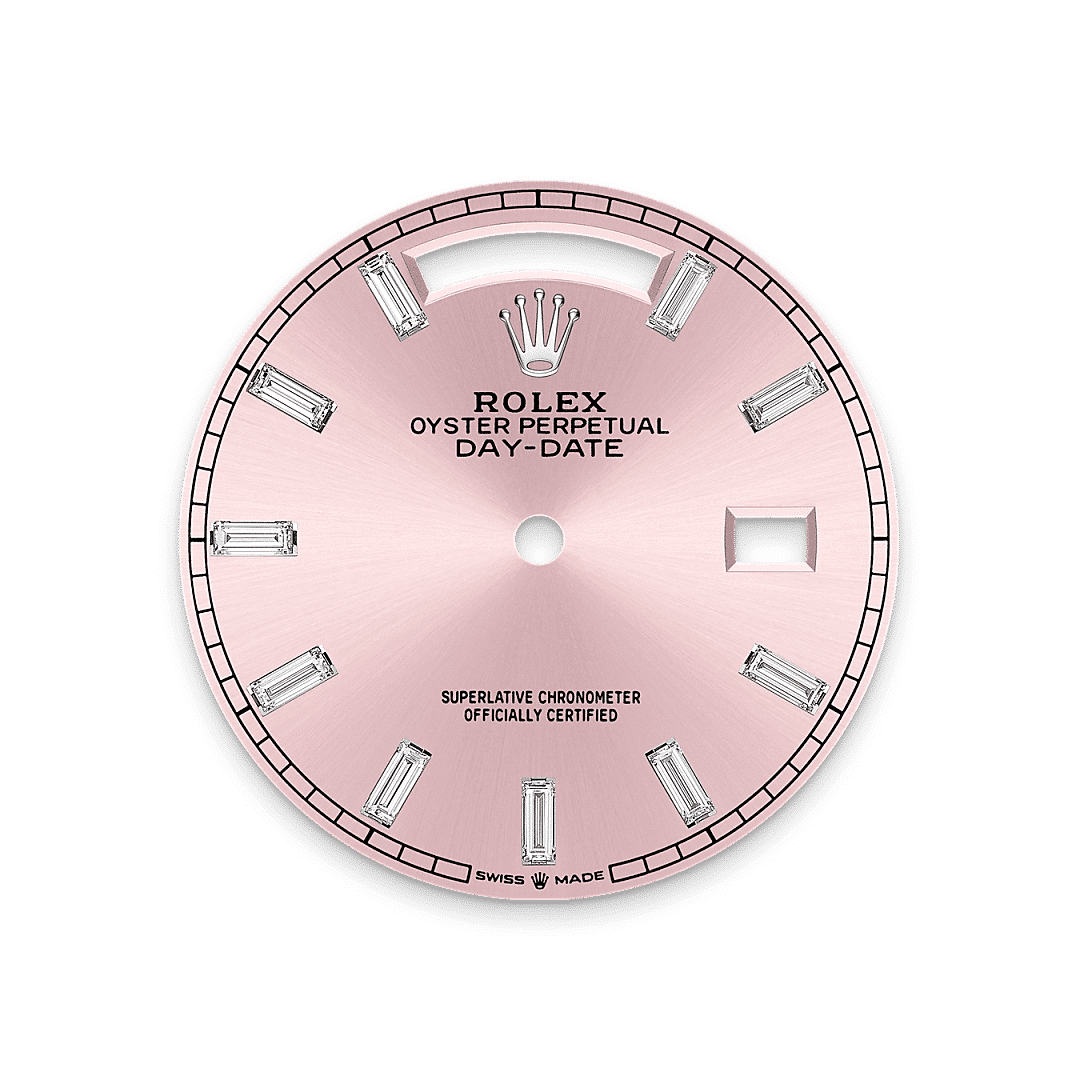 Rolex Day-Date 36 in 18 Karat Weißgold mit Diamanten, M128399TBR-0029 – Juwelier Weinmayr – Roséfarbenes Zifferblatt