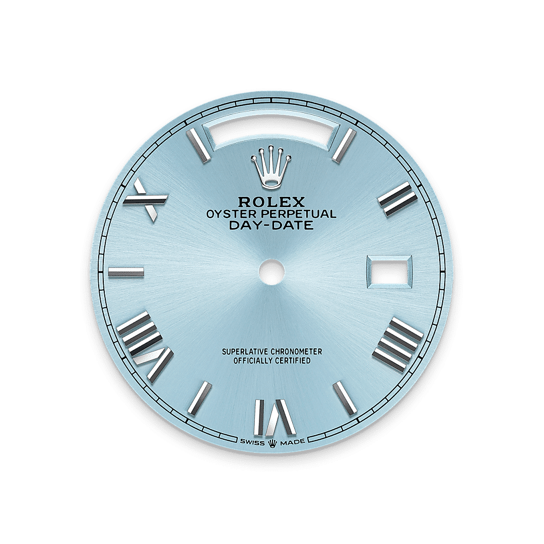Rolex Day-Date 36 in Platin, M128236-0018 – Juwelier Weinmayr – Eisblaues Zifferblatt