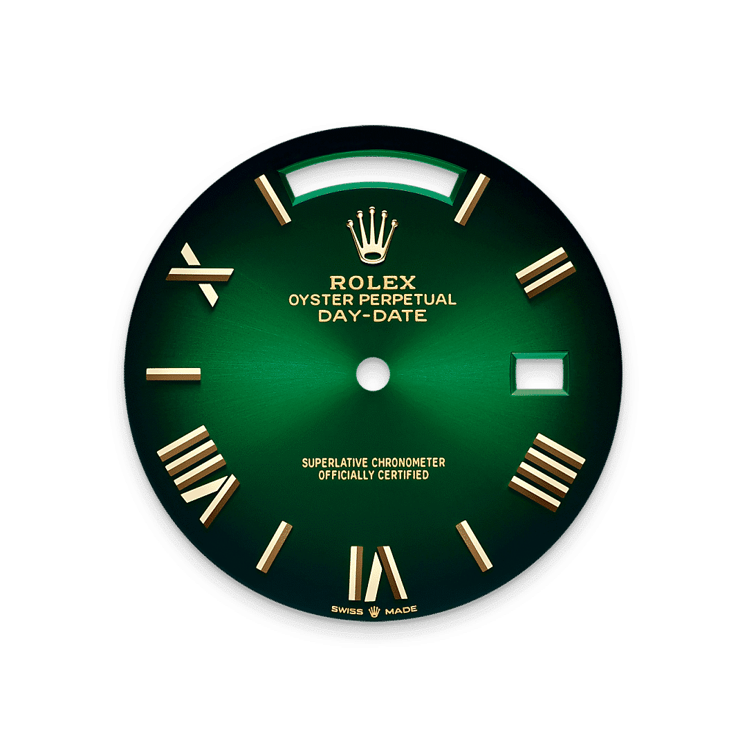 Rolex Day-Date 40 in 18 Karat Gelbgold, M228238-0069 – Juwelier Weinmayr – Zifferblatt in Grün ombré