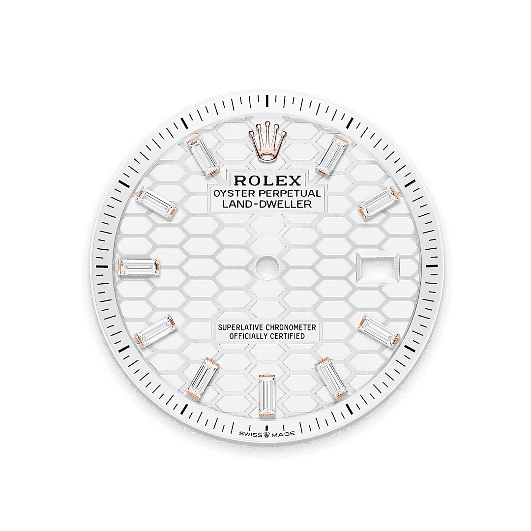 Rolex Land-Dweller 36 in 18 Karat Everose-Gold mit Diamanten, M127285TBR-0002 – Juwelier Weinmayr – Tiefweißes Zifferblatt
