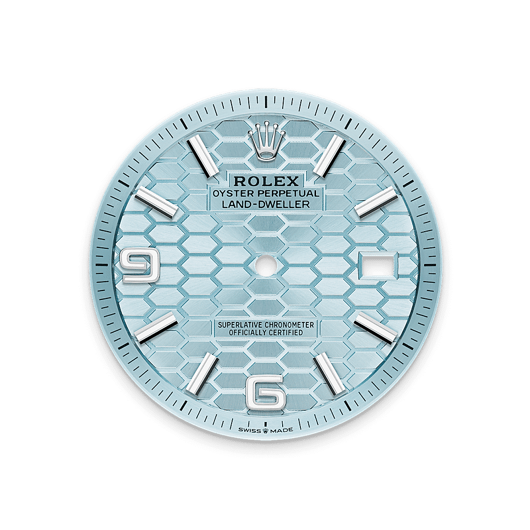 Rolex Land-Dweller 40 in Platin, M127336-0001 – Juwelier Weinmayr – Eisblaues Zifferblatt