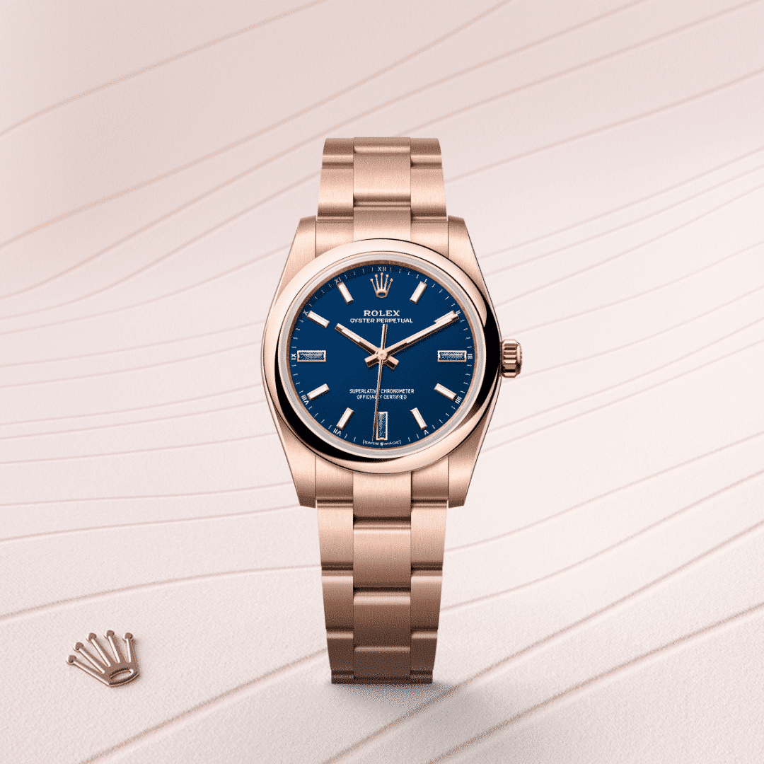 Rolex Oyster Perpetual 34 in 18 Karat Everose-Gold, M124205-0002 – Juwelier Weinmayr – Galerie 1