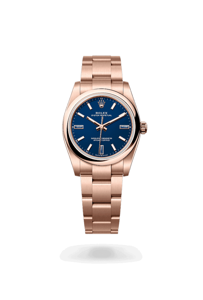 Rolex Oyster Perpetual 34 in 18 Karat Everose-Gold, M124205-0002 – Juwelier Weinmayr