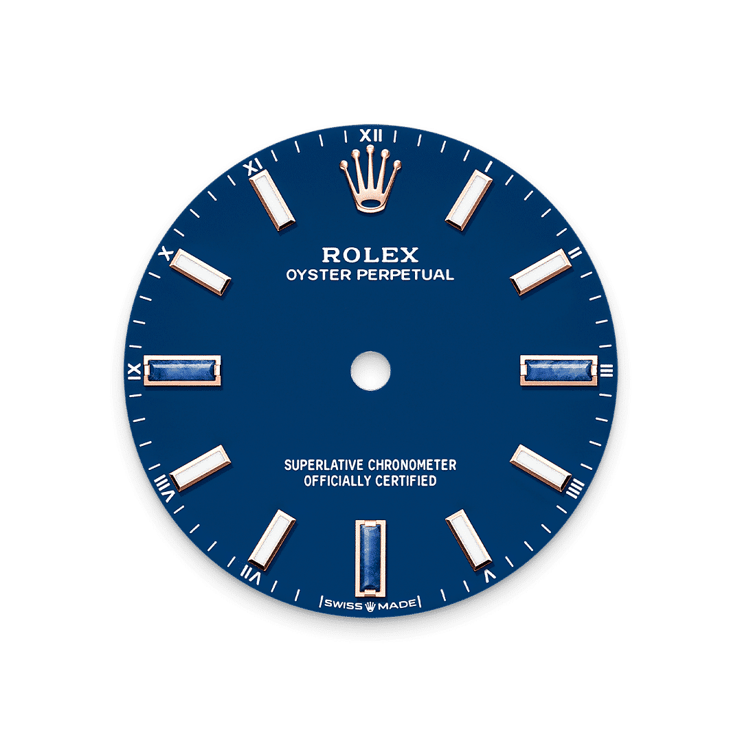 Rolex Oyster Perpetual 34 in 18 Karat Everose-Gold, M124205-0002 – Juwelier Weinmayr – Zifferblatt in Blue stone