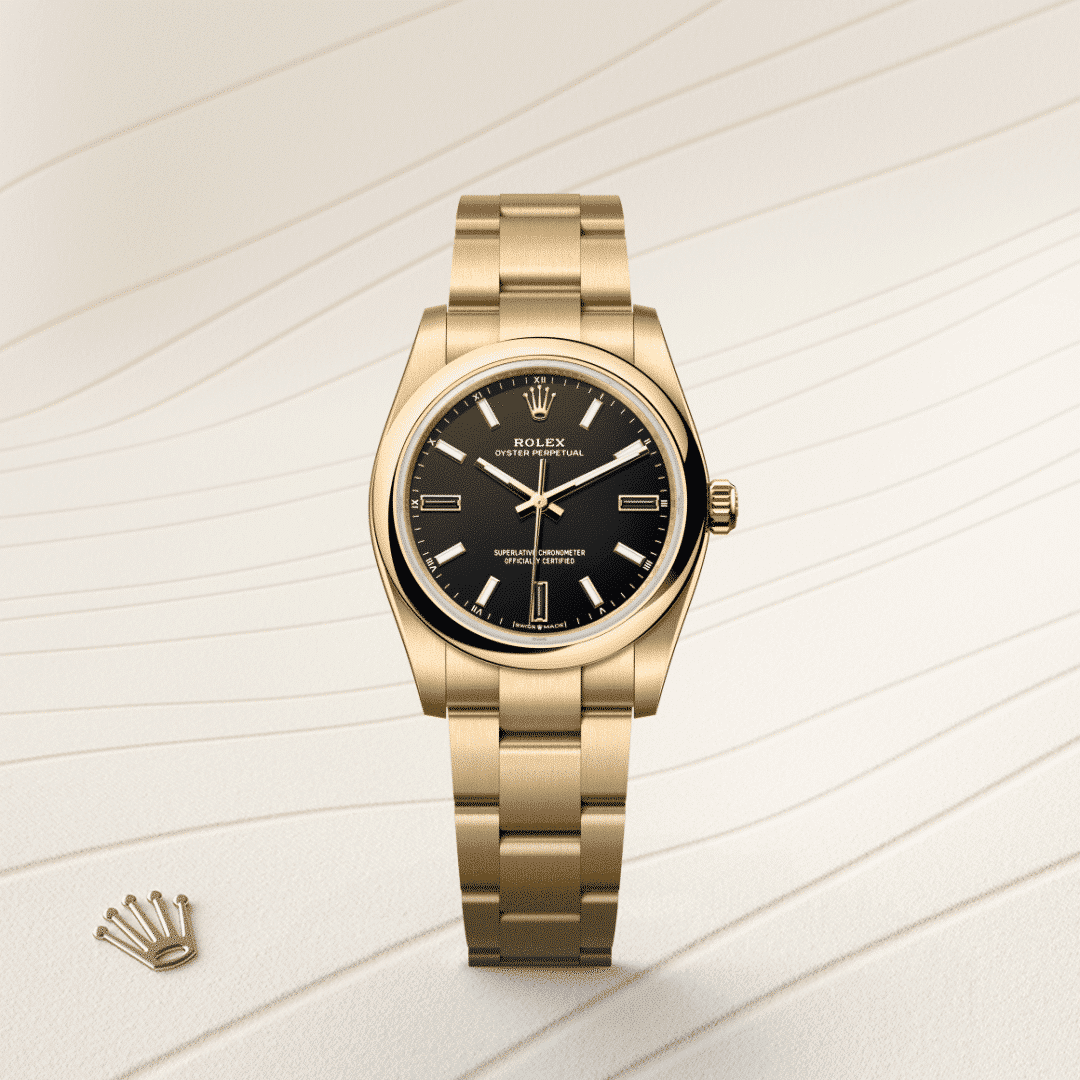 Rolex Oyster Perpetual 34 in 18 Karat Gelbgold, M124208-0001 – Juwelier Weinmayr – Galerie 1