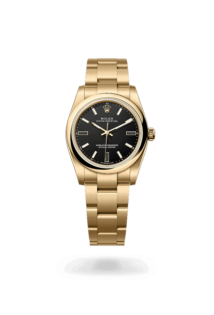 Rolex Oyster Perpetual 34 in 18 Karat Gelbgold, M124208-0001 – Juwelier Weinmayr