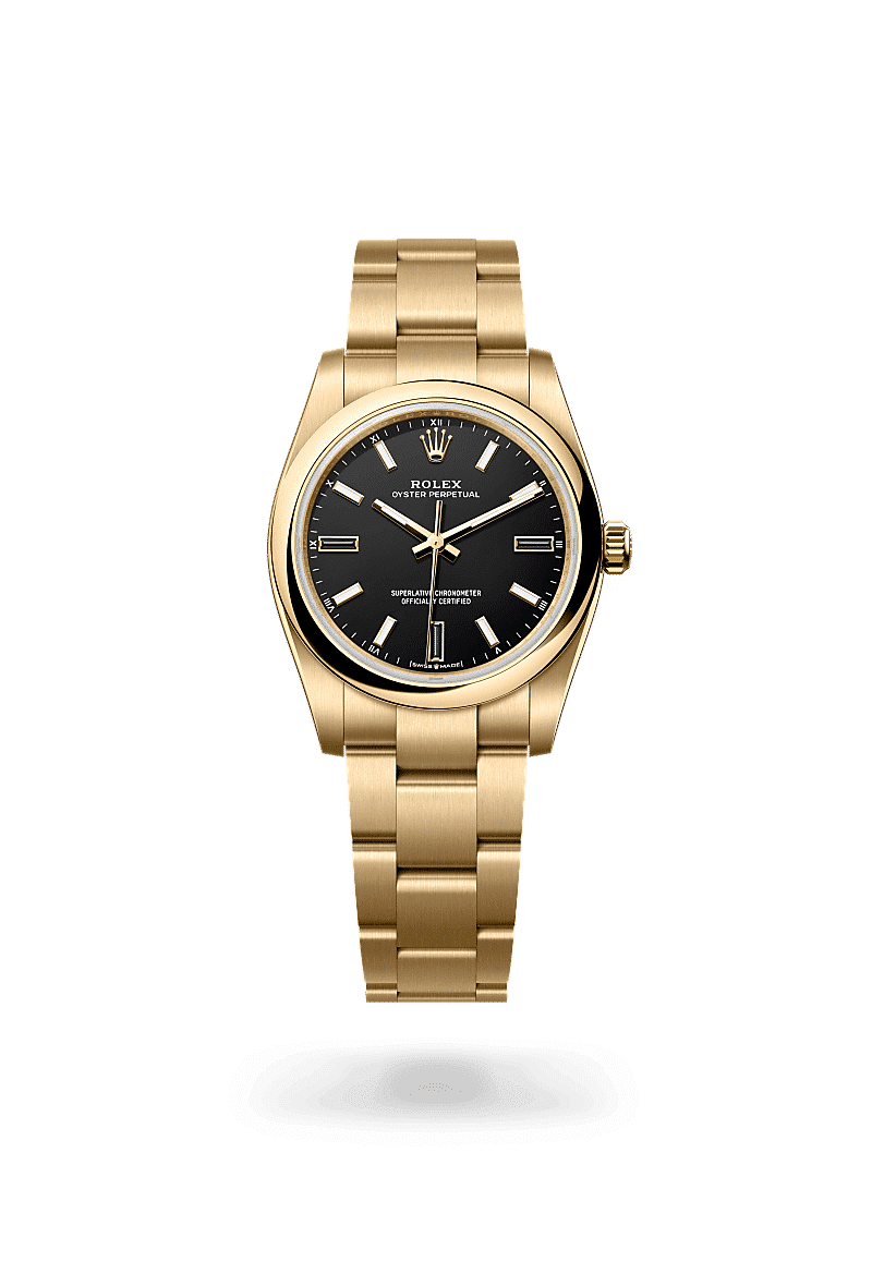 Rolex Oyster Perpetual 34 in 18 Karat Gelbgold, M124208-0001 – Juwelier Weinmayr
