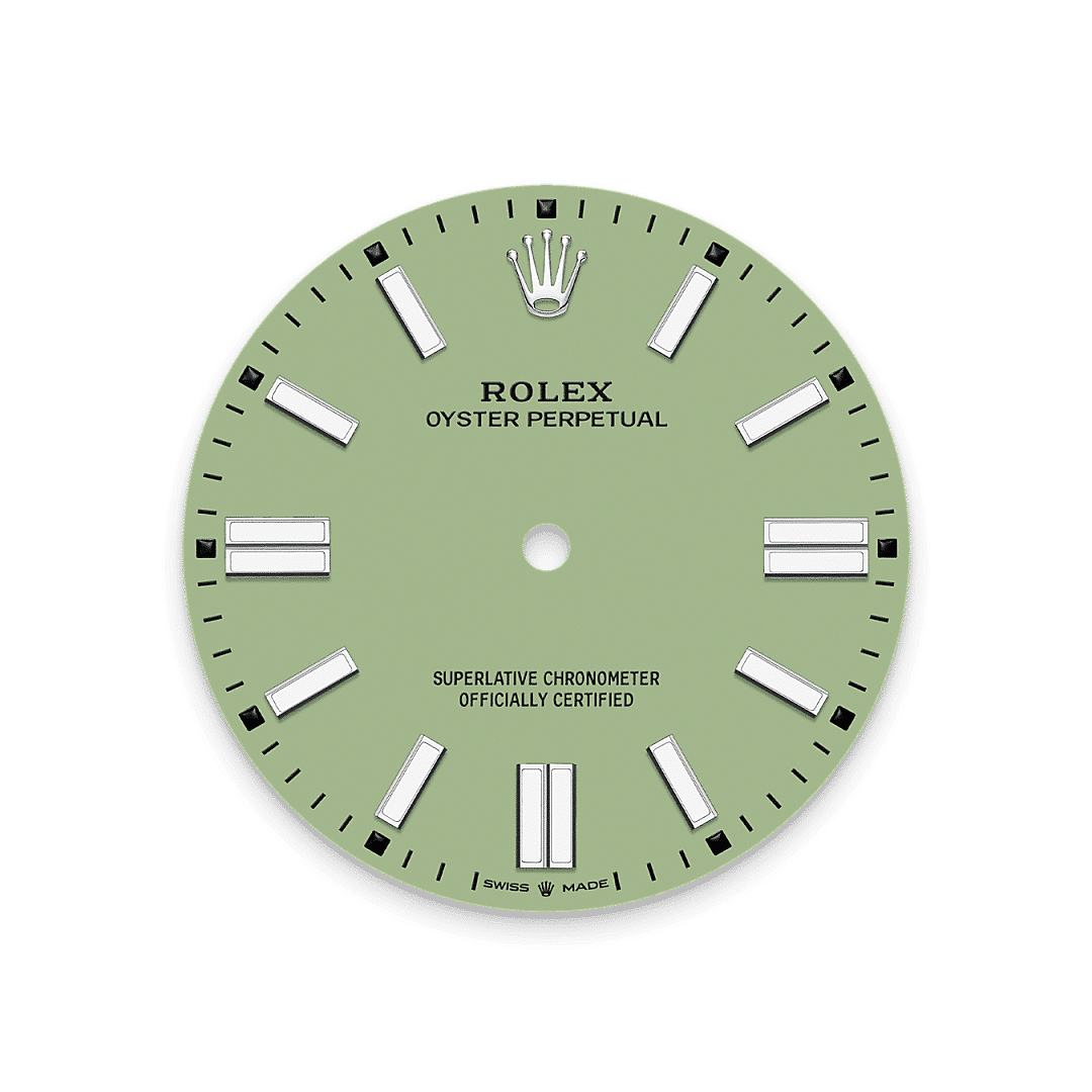 Rolex Oyster Perpetual 41 in Edelstahl Oystersteel, M134300-0006 – Juwelier Weinmayr – Zifferblatt in Pistachio